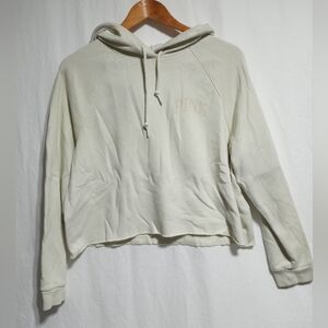 Pink VS Cropped Hoodie Sweatshirt Cream Size Large
